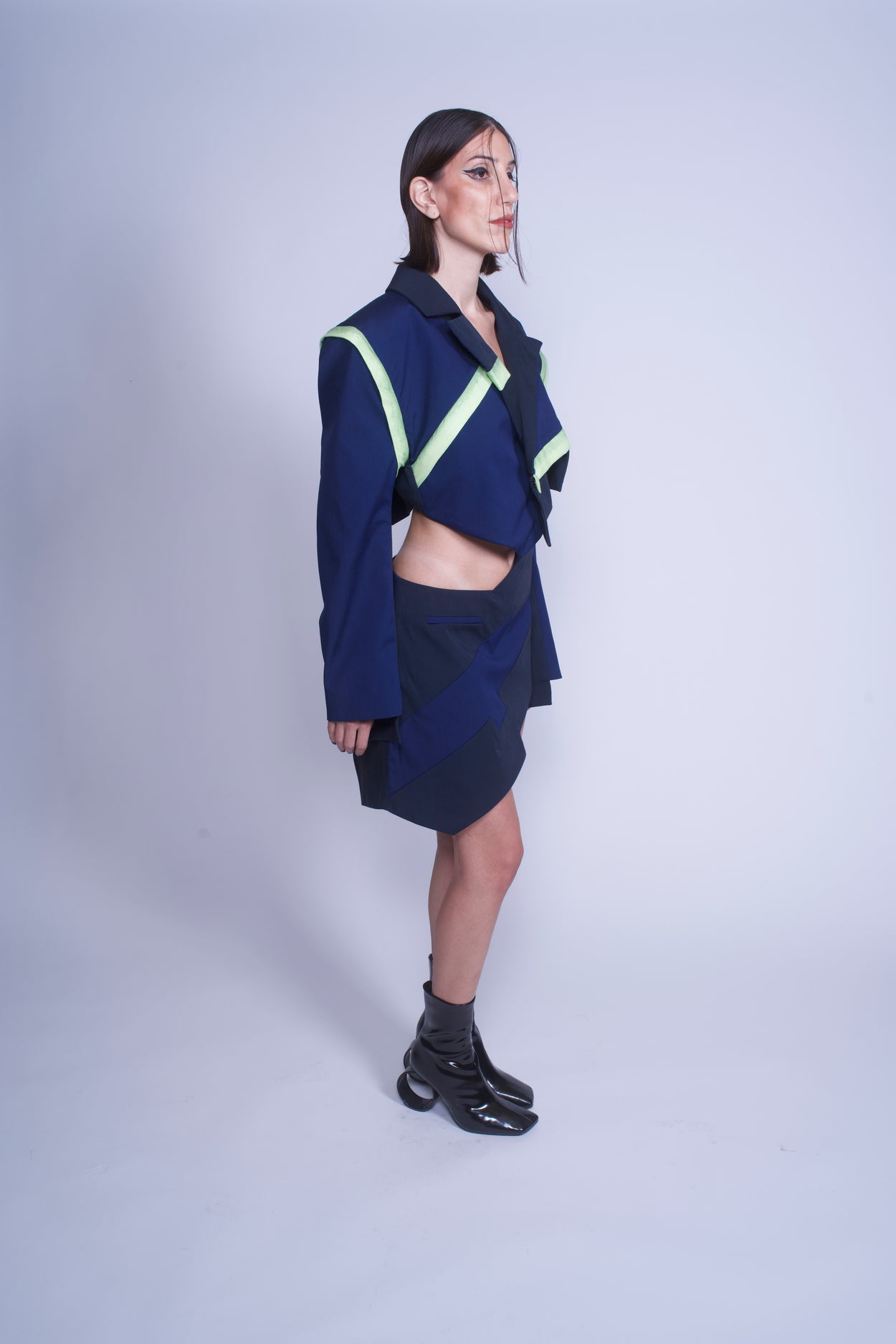 Neon light cropped tailored jacket