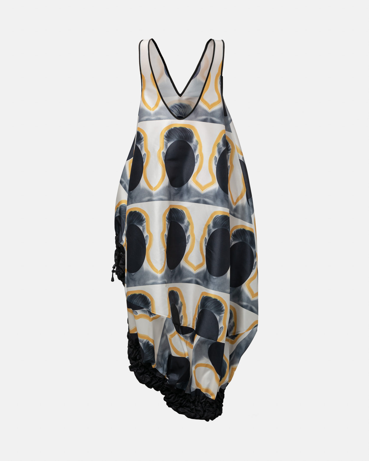 Invisible Face Print Gathered Dress with Taffeta Top by Ahmad Abdullatif