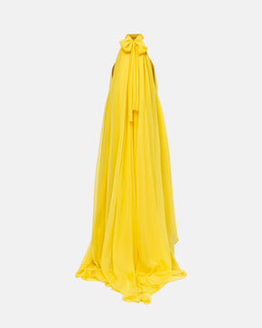 Chiffon High Neck Draped Dress by Ahmad Abdullatif