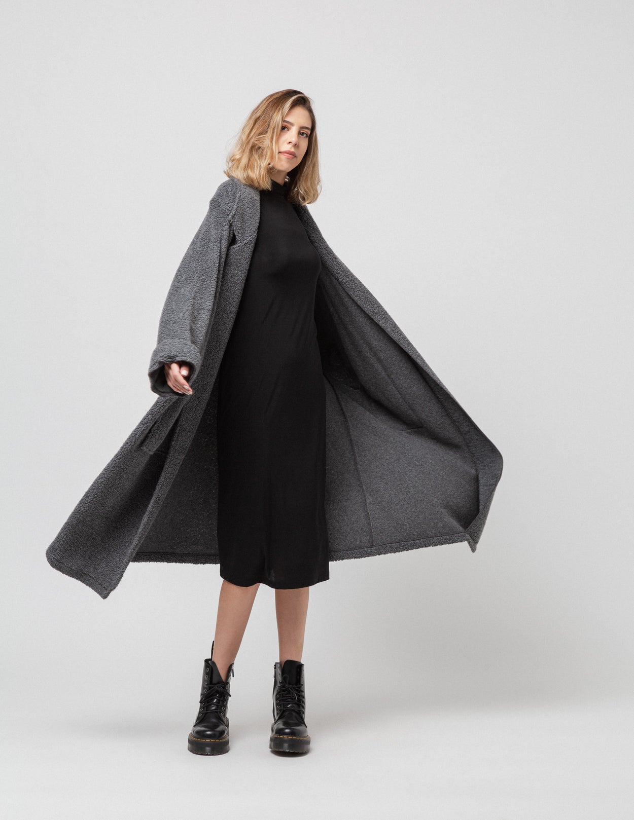 Grey Fluffy Wool Coat