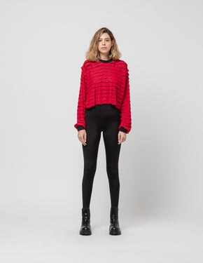 Cropped Frill Red Sweater