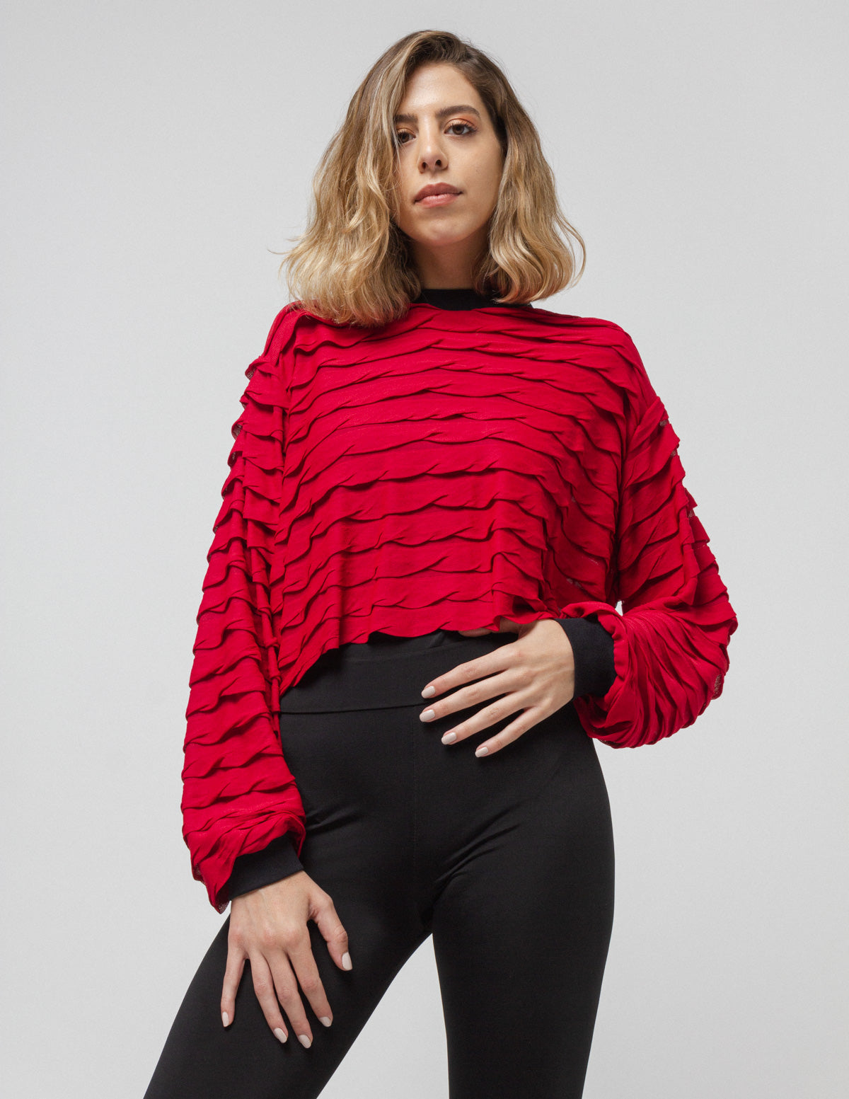 Cropped Frill Red Sweater