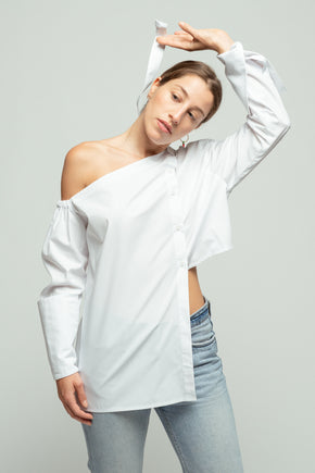 White Off The Shoulder Asymmetric Shirt
