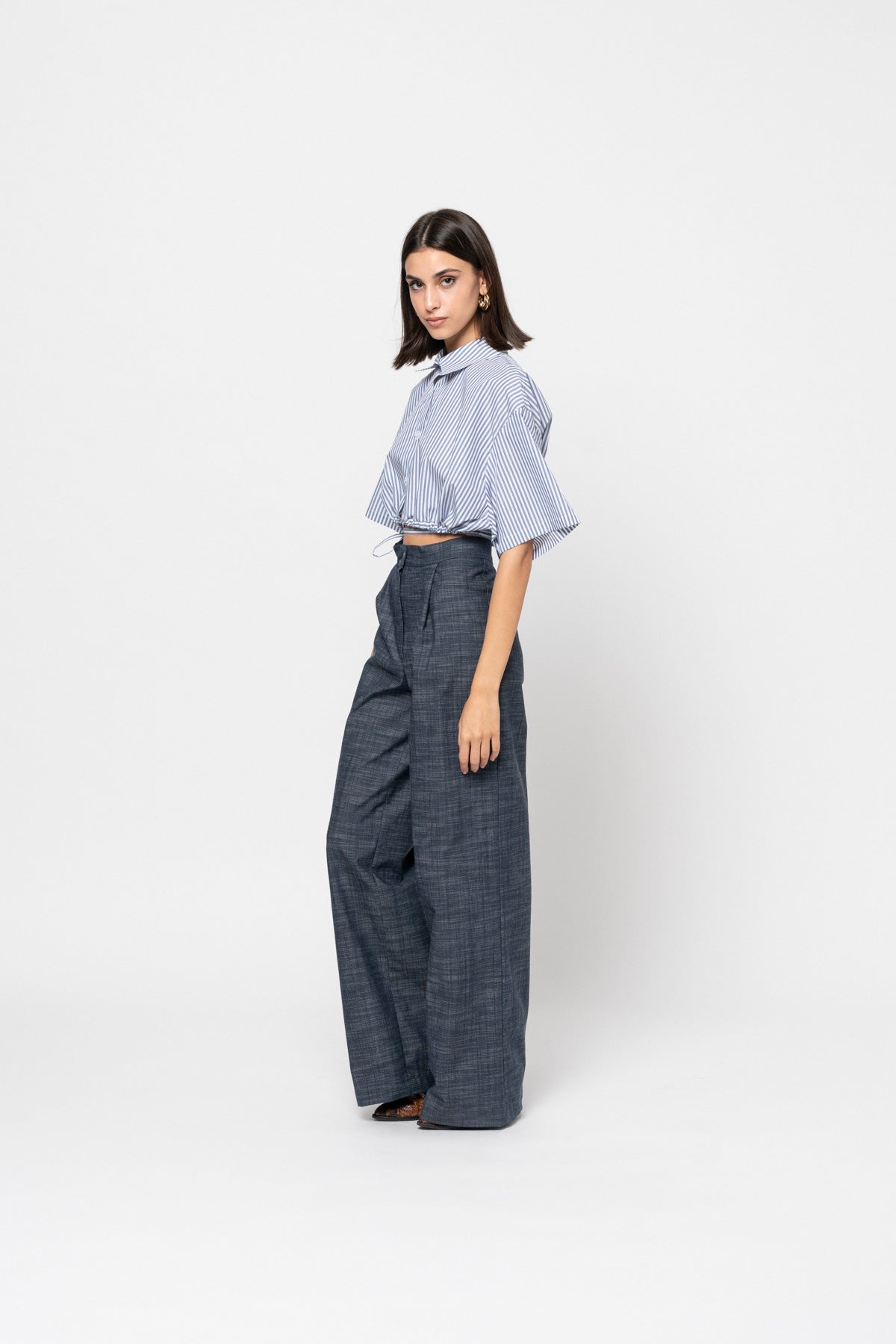 The Striped Cropped Wrap Shirt